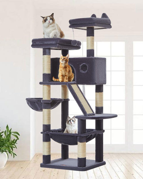 Large Cat Tree Tower 146cm Multi Level Scratching Posts Hammock Condo
