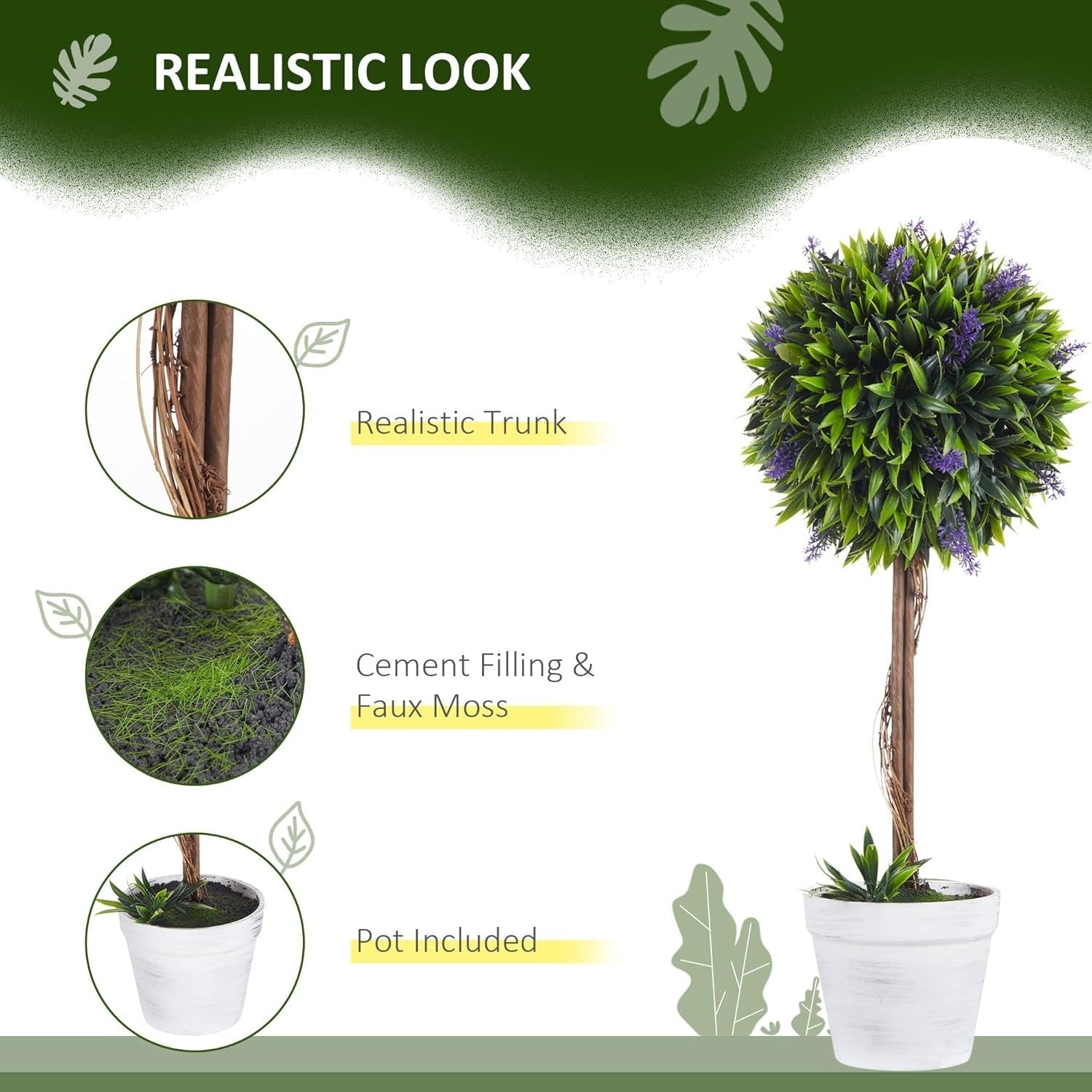 Set of 2 60cm Lavender Ball Trees Faux Plant Indoor Outdoor Home Decor Green