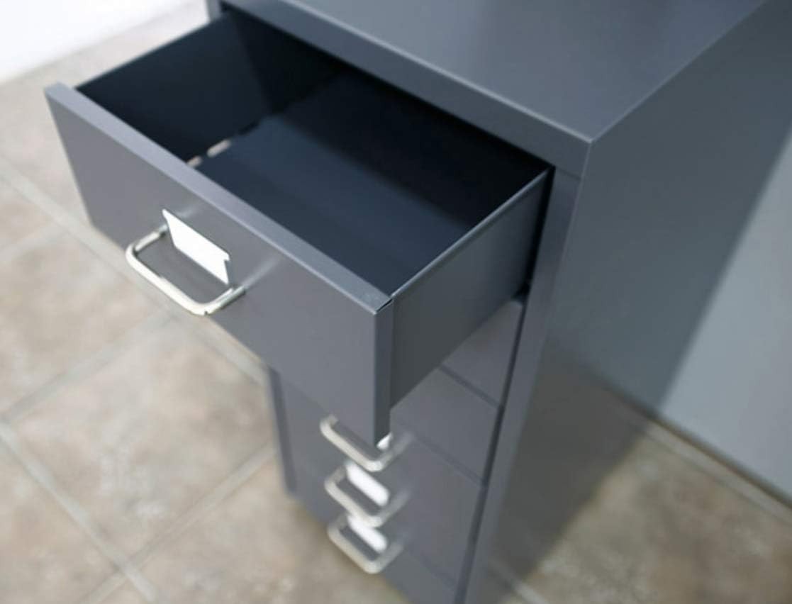 Black Metal Mobile Filing Cabinet 5 Drawer Waterproof Office Storage