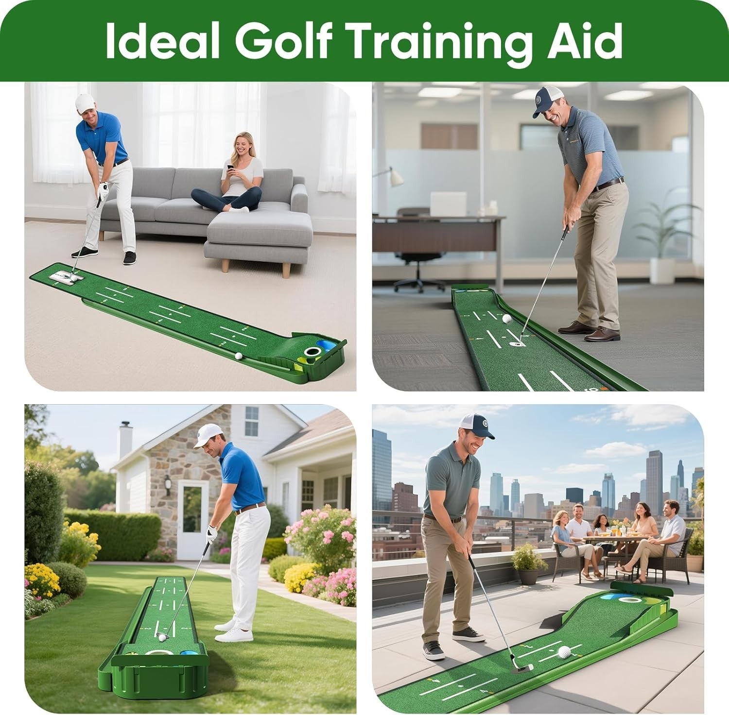 Golf Putting Mat Auto Ball Return Training Aid Indoor Home Office Practice