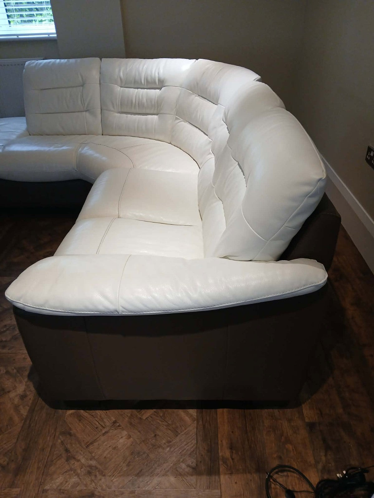 Cream/Brown Leather Corner Sofa (PTP)