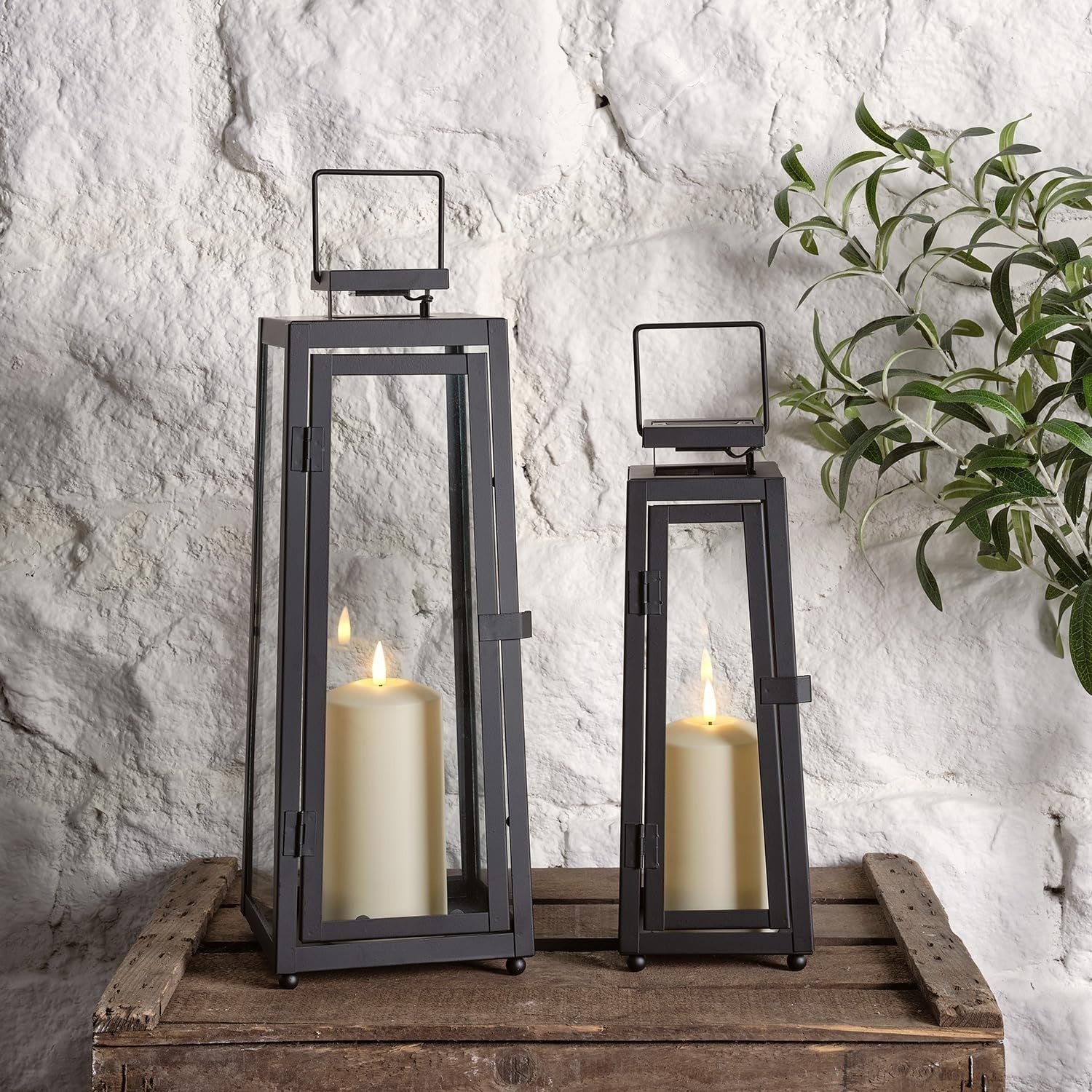2 Pack Solar Candle Lanterns Outdoor Waterproof Black
