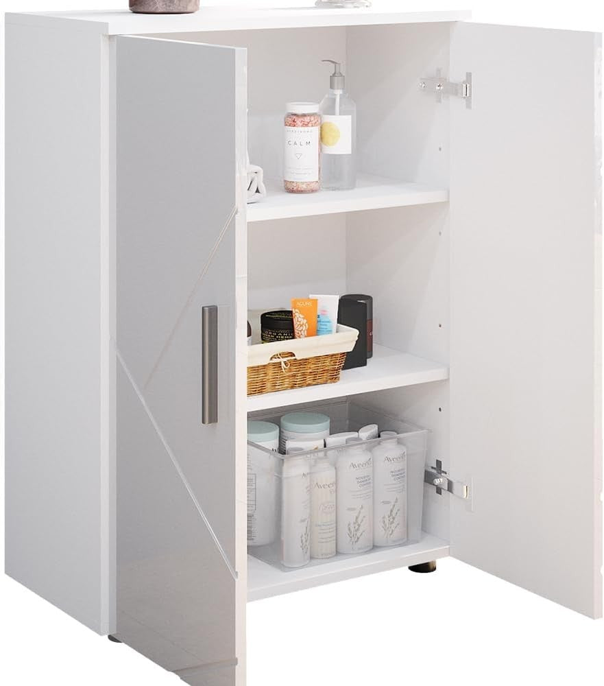 Lockable High-Gloss White Cabinet with 2 Doors, Easy-Clean & Durable, 60x81x30 c