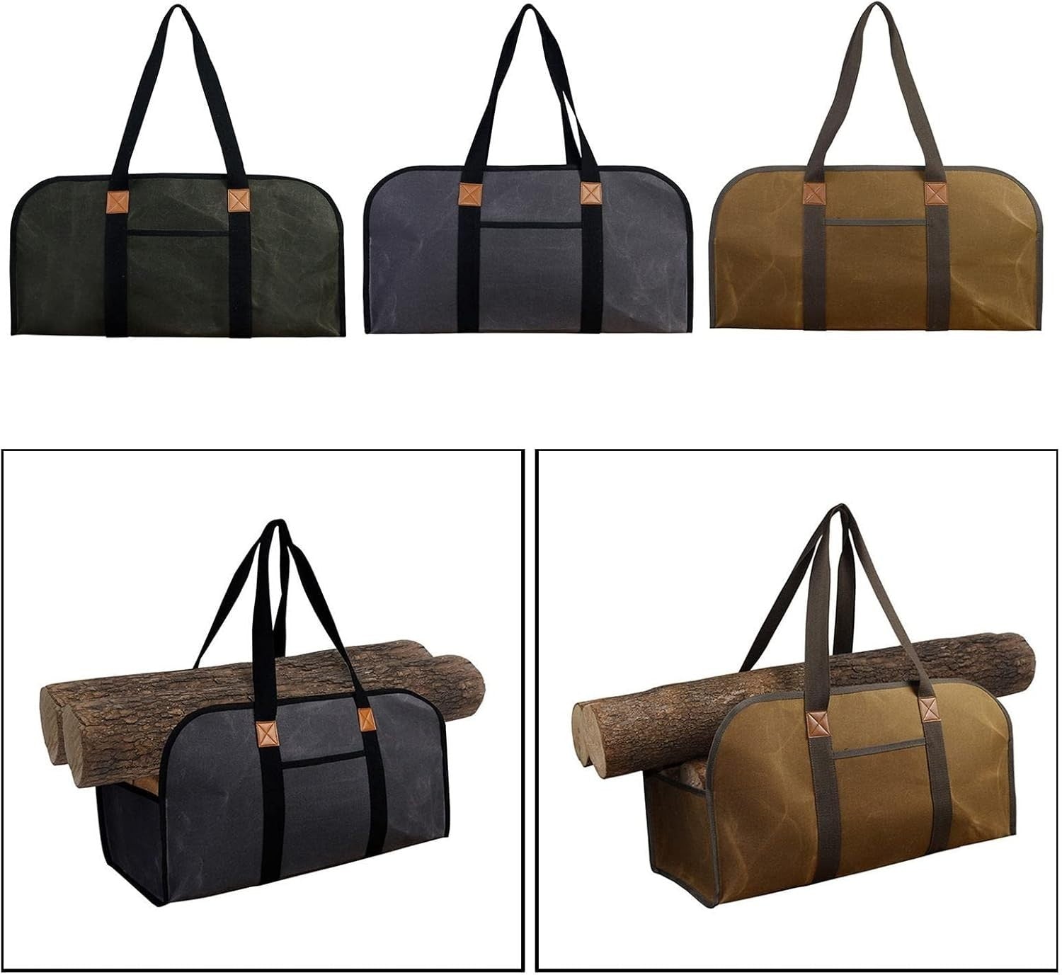Large Canvas Firewood Tote Bag - Durable Outdoor Wood Carrier with Handles