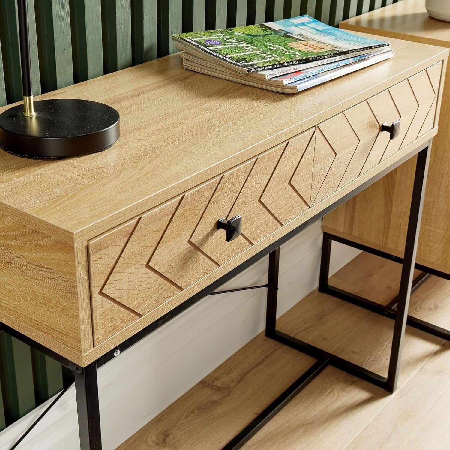 Modern Console Table with Drawers Oak Effect Hallway Storage Desk
