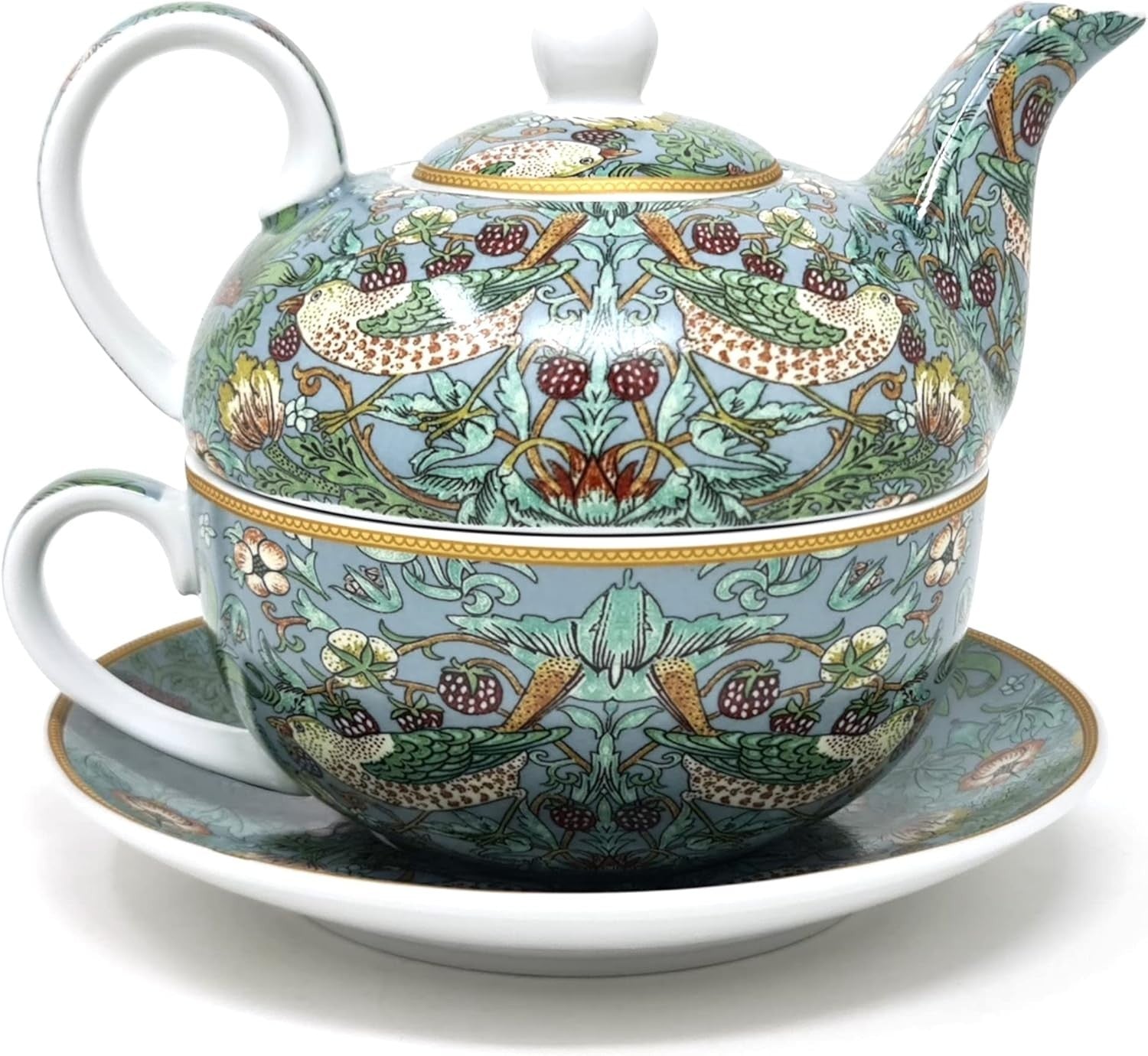 Tea For One Teapot Cup Saucer Set 600ml Fine China Teal Gift Boxed