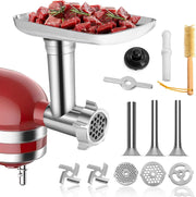 Stainless Steel Food Grinder Attachment 4 Plates 3 Sausage Tubes