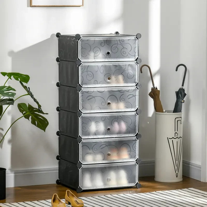 Modular Shoe Storage Cabinet with Doors – 6-Tier Stackable Unit