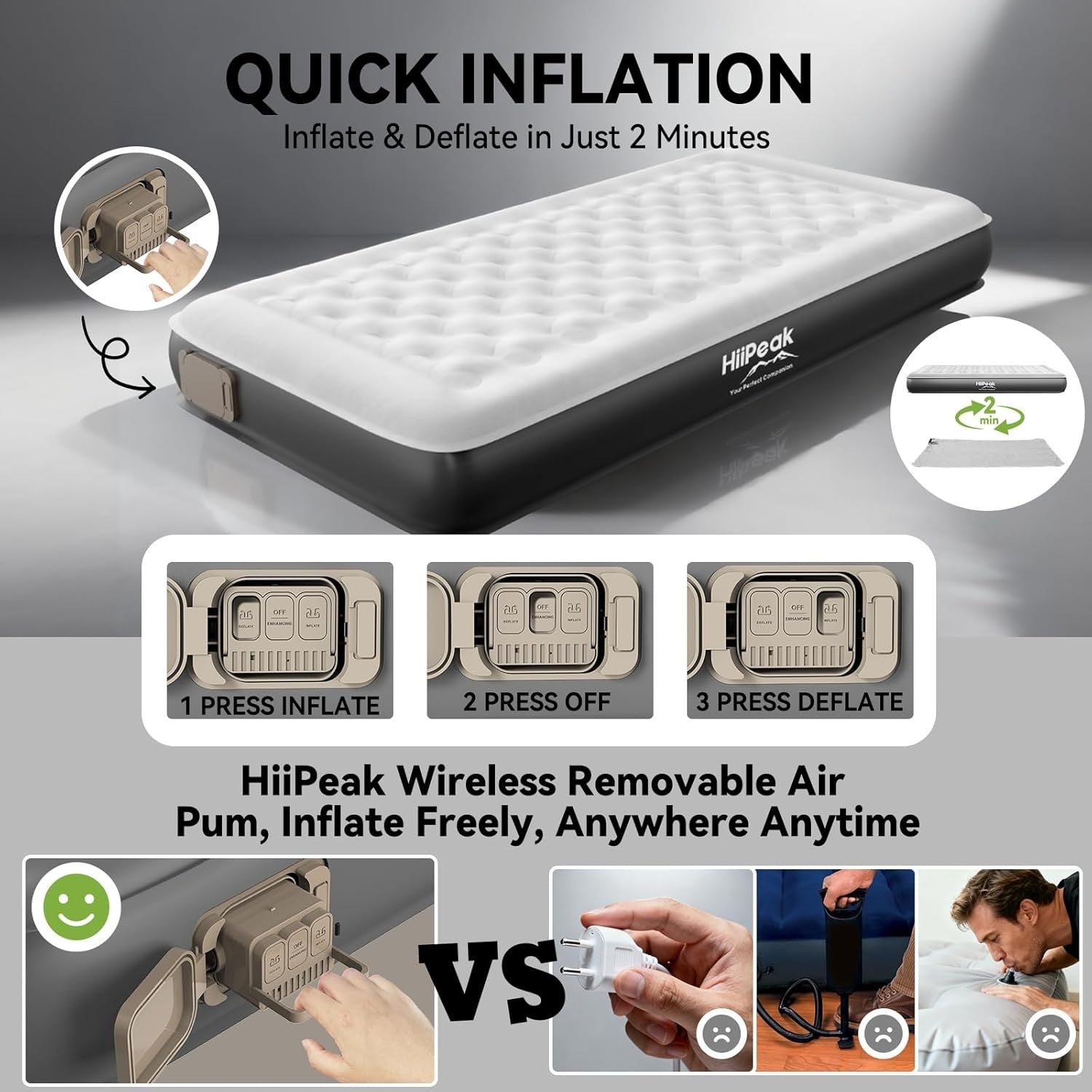Luxury Single Inflatable Air Bed Built-In Pump TPU Camping Guest Mattress