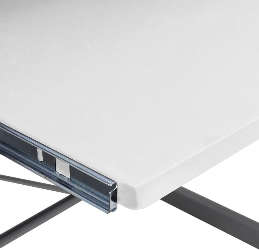 White L-Shaped Corner Computer Desk 132cm with Keyboard Tray, Shelf Office Table