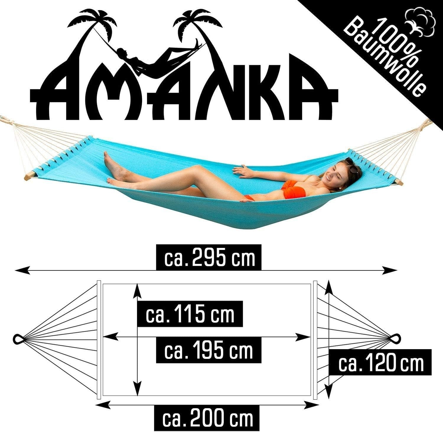 Double Hammock for 2 Adults with Spreader Bars | XXL Cotton Bed 200x120cm