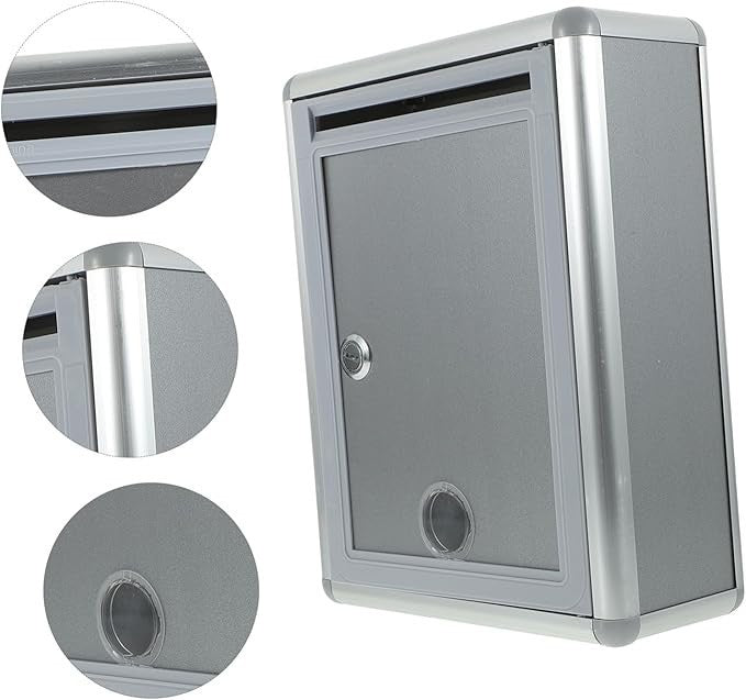 Lockable Wall Mount Mailbox Silver Drop Box Secure Suggestion Letter Safe 28.5cm