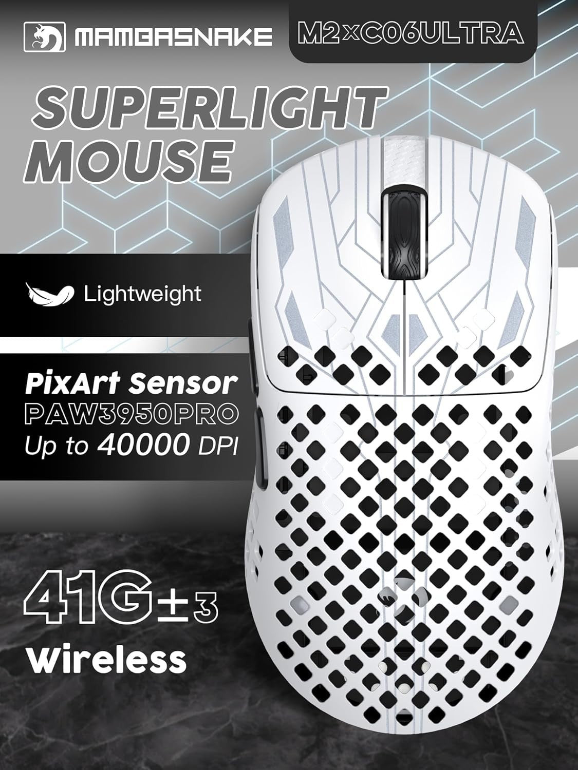 40K DPI Ultra-Light Wireless Gaming Mouse 41g Carbon FPS RGB