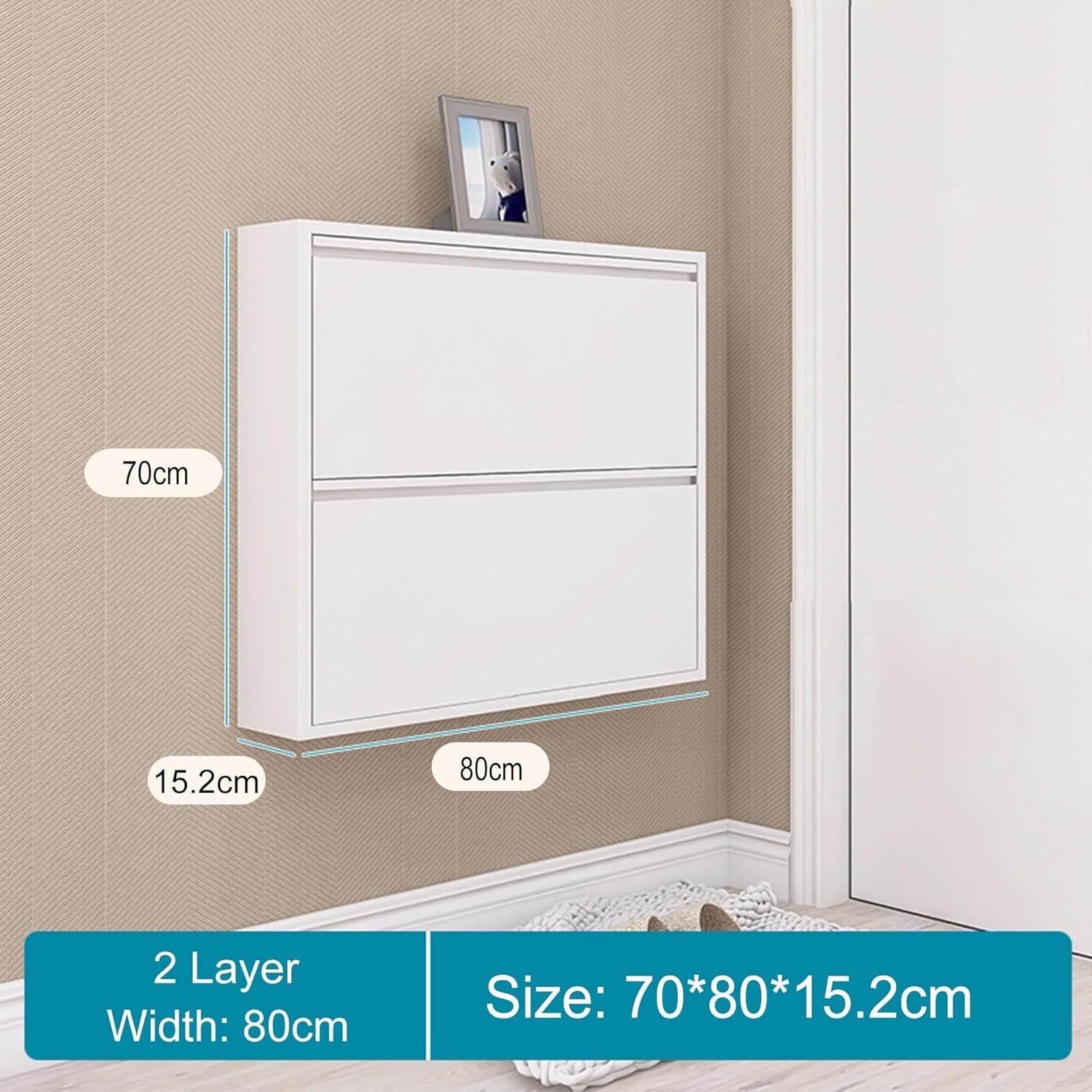 Slim Metal Shoe Cabinet 2-Layer Flip-Down Storage 71cm Wide 15.2cm Deep