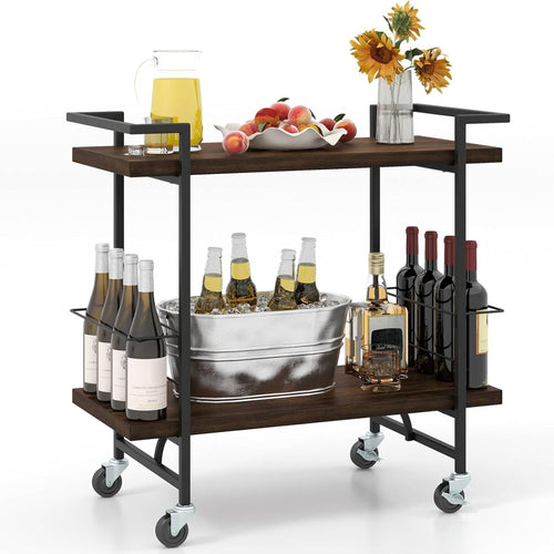 Kitchen Serving Cart on Wheels 2 Tier Bar Trolley Lockable Castors