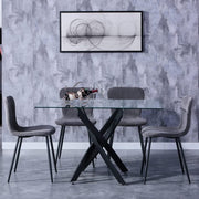 Modern 120cm Glass Dining Table & 4 Grey Velvet Chairs 4-Seater Set