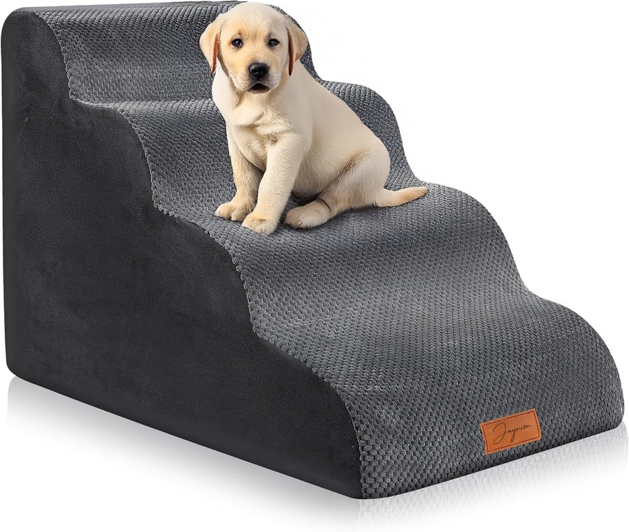 Grey 4 Step Dog Stairs 30D Foam Pet Steps Non Slip 75x50x40cm