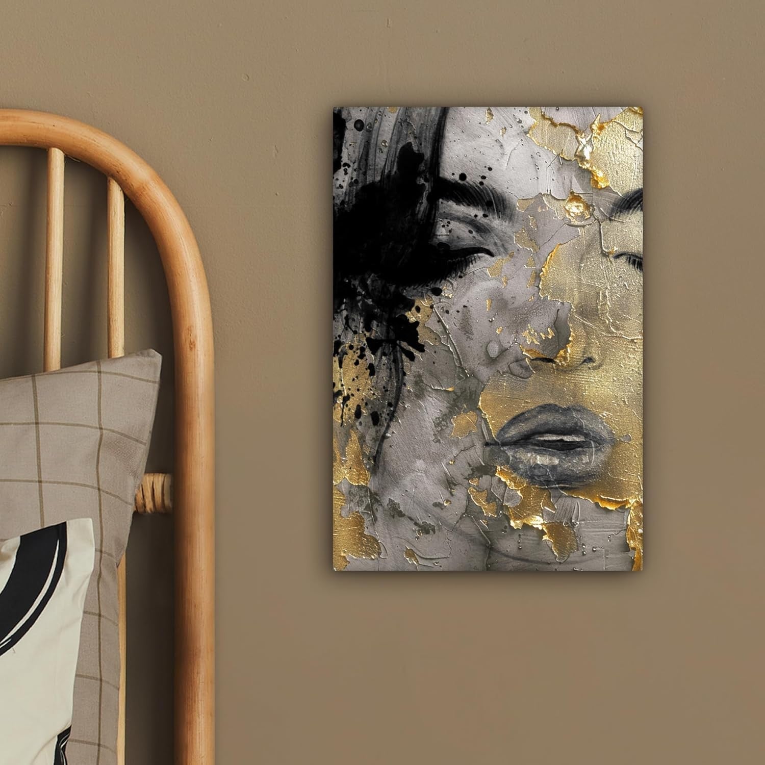 Gold Black Woman Abstract Canvas Wall Art 20x30cm Framed Print