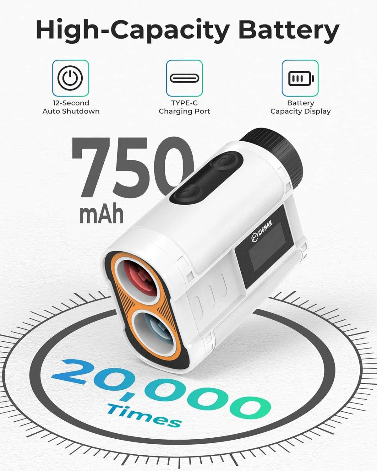 Golf Laser Rangefinder 1200Y Slope Side Display Rechargeable High Accuracy