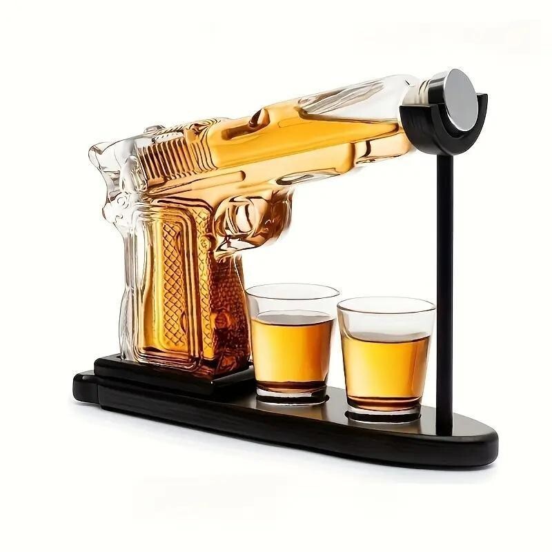 Gun Whiskey Decanter Set with Glasses & Stand – Unique Bar Gift Set