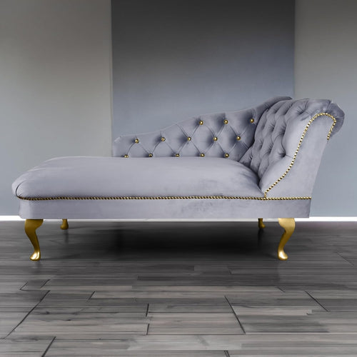 Velvet Chaise Lounge Sofa Tufted Right Hand Chair Platinum Bedroom.