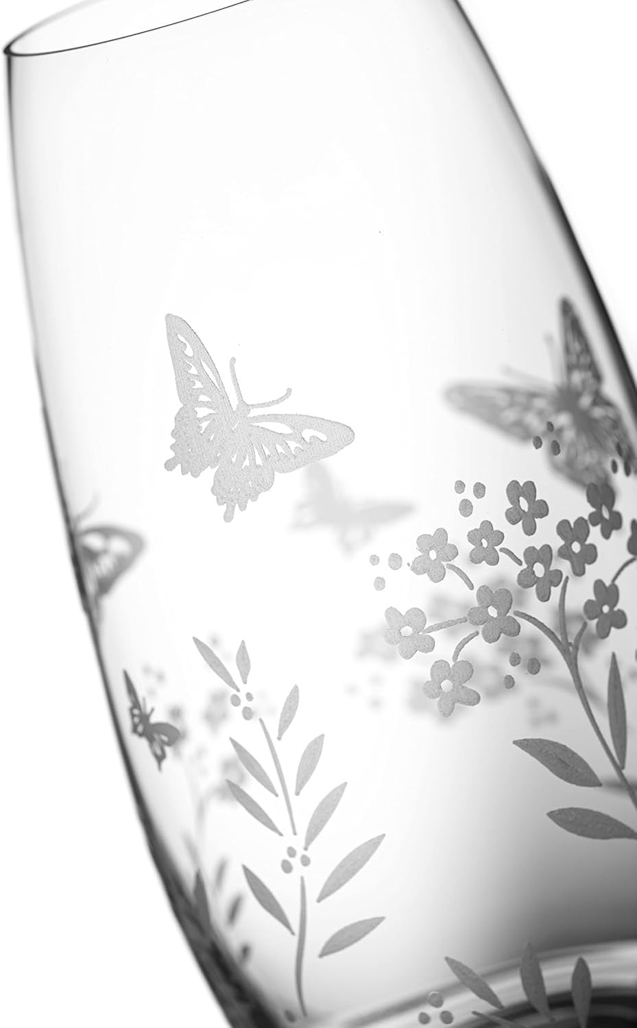 Crystal Glass Flower Vase 25cm Tall Etched Butterfly Floral Home Décor