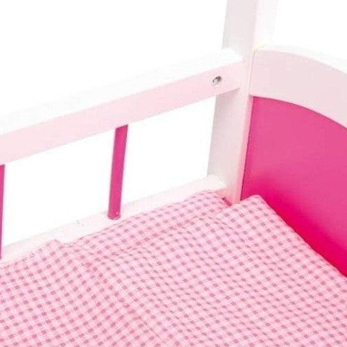 Wooden Doll Rocking Cradle Bed with Bedding Kids Toy Furniture Storage Pink