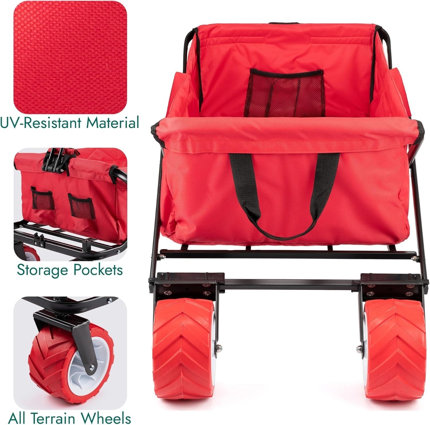 Folding Beach Camping Trolley Wagon 60kg Cart All Terrain Wheels Red Adjustable