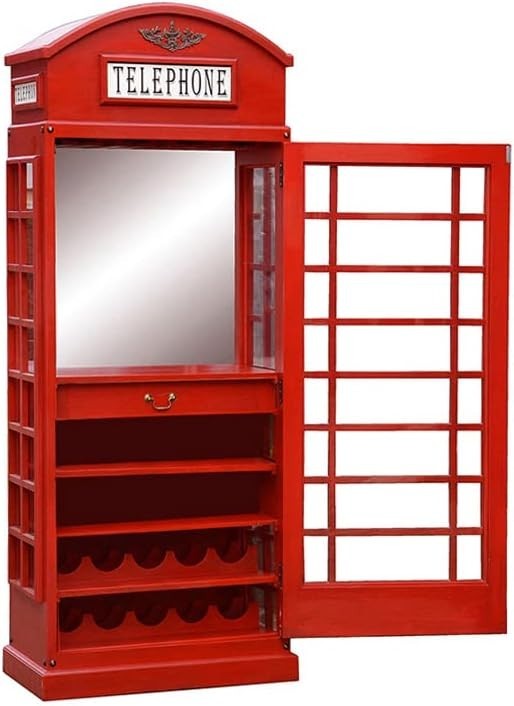 Telephone Box Drinks Cabinet Bar Unit – Retro Home Bar Storage Wine Display Red