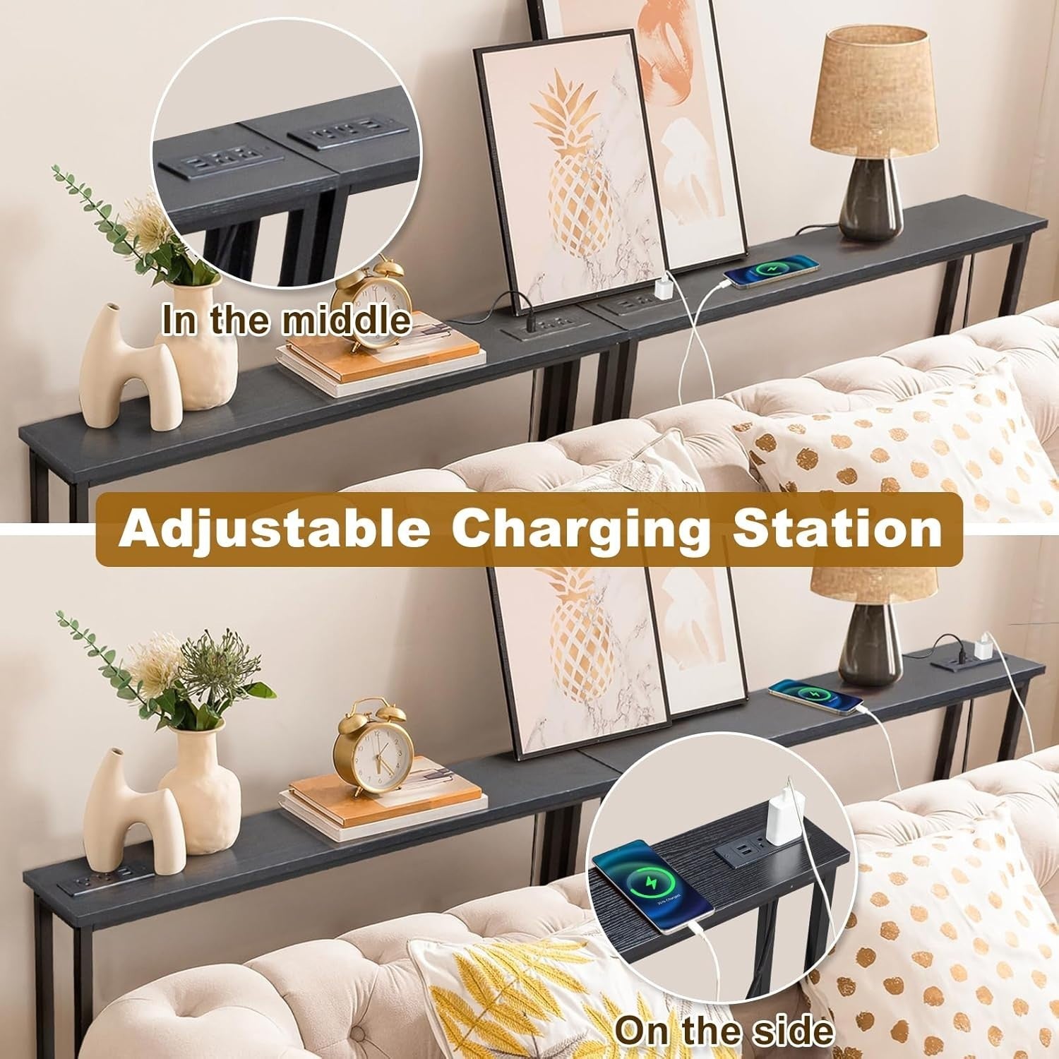 Slim Console Table with USB Ports, Power Outlets & Charging Hub
