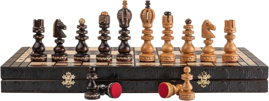 60cm Luxury Wooden Chess Set | Hand-Carved Metal & Wood Pieces | Premium Board