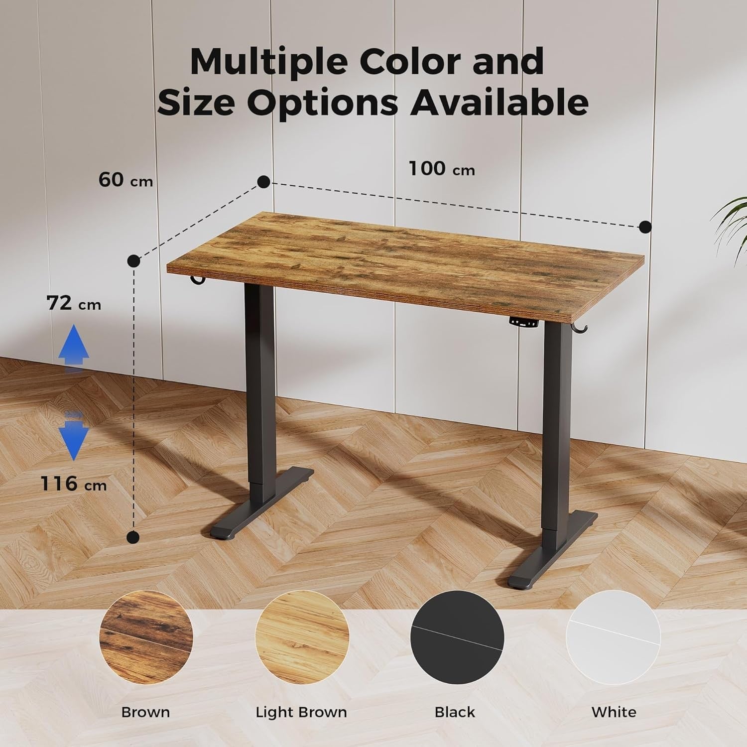 Electric Height Adjustable Standing Desk 100x60cm Sit Stand Table Brown