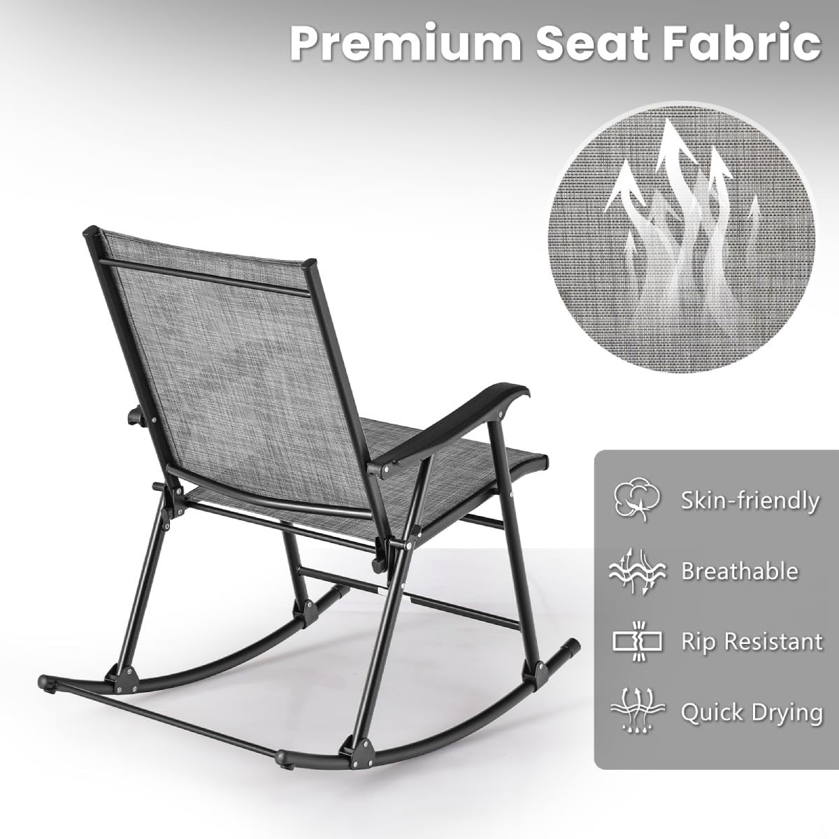Outdoor Folding Rocking Chairs with Tempered Glass Table Patio Set