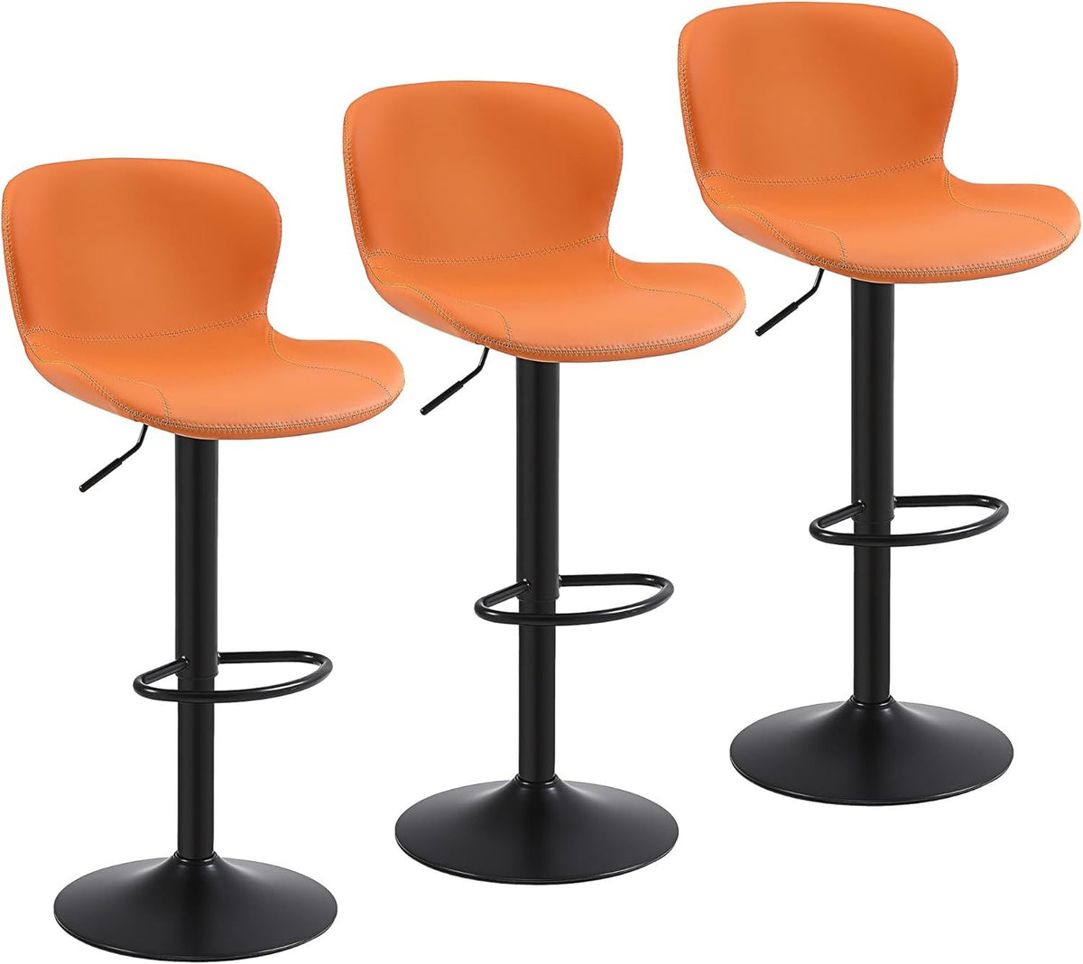 Orange PU Leather Bar Stools Set of 3 | Adjustable Swivel Counter Chairs