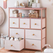 Tall Pink Chest of Drawers Fabric Storage Unit 7 Drawer Bedroom Organiser
