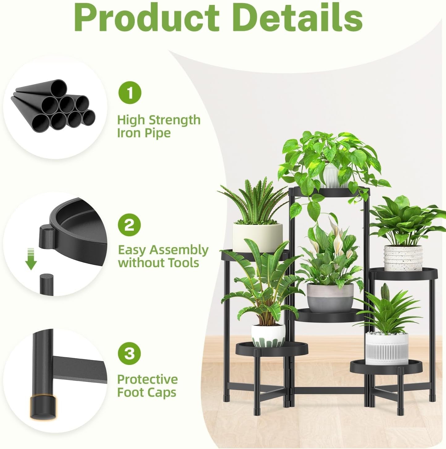 6 Tier Folding Plant Stand Indoor Outdoor | Metal & Plastic Corner Flower Rack