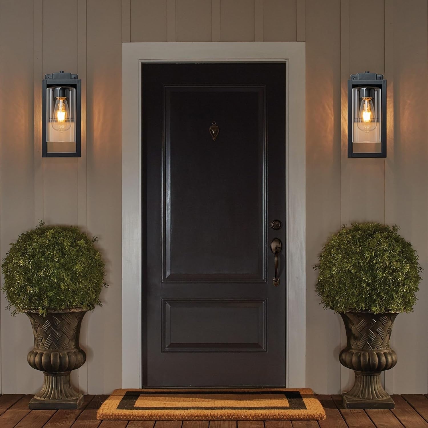 Outdoor Wall Lights, Matte Black E27 Porch Lantern, IP44 Waterproof