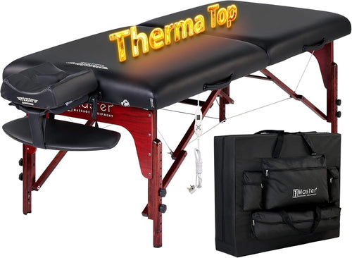 71cm Heated Portable Massage Table | Montclair TT Spa Bed w/ Memory Foam Black