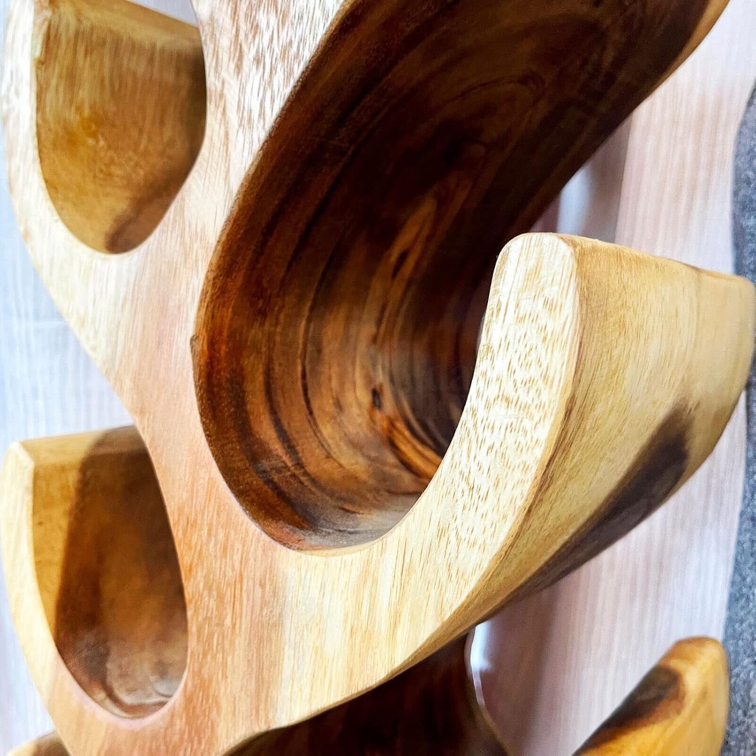 Rustic Teak Wood Wine Rack Tree Design Holds 8 Bottles Floor Standing 106cm