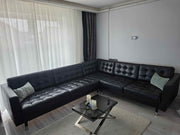 Large Black Leather Corner Sofa L-Shape Sofa (PTP)