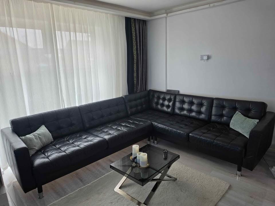 Large Black Leather Corner Sofa L-Shape Sofa (PTP)
