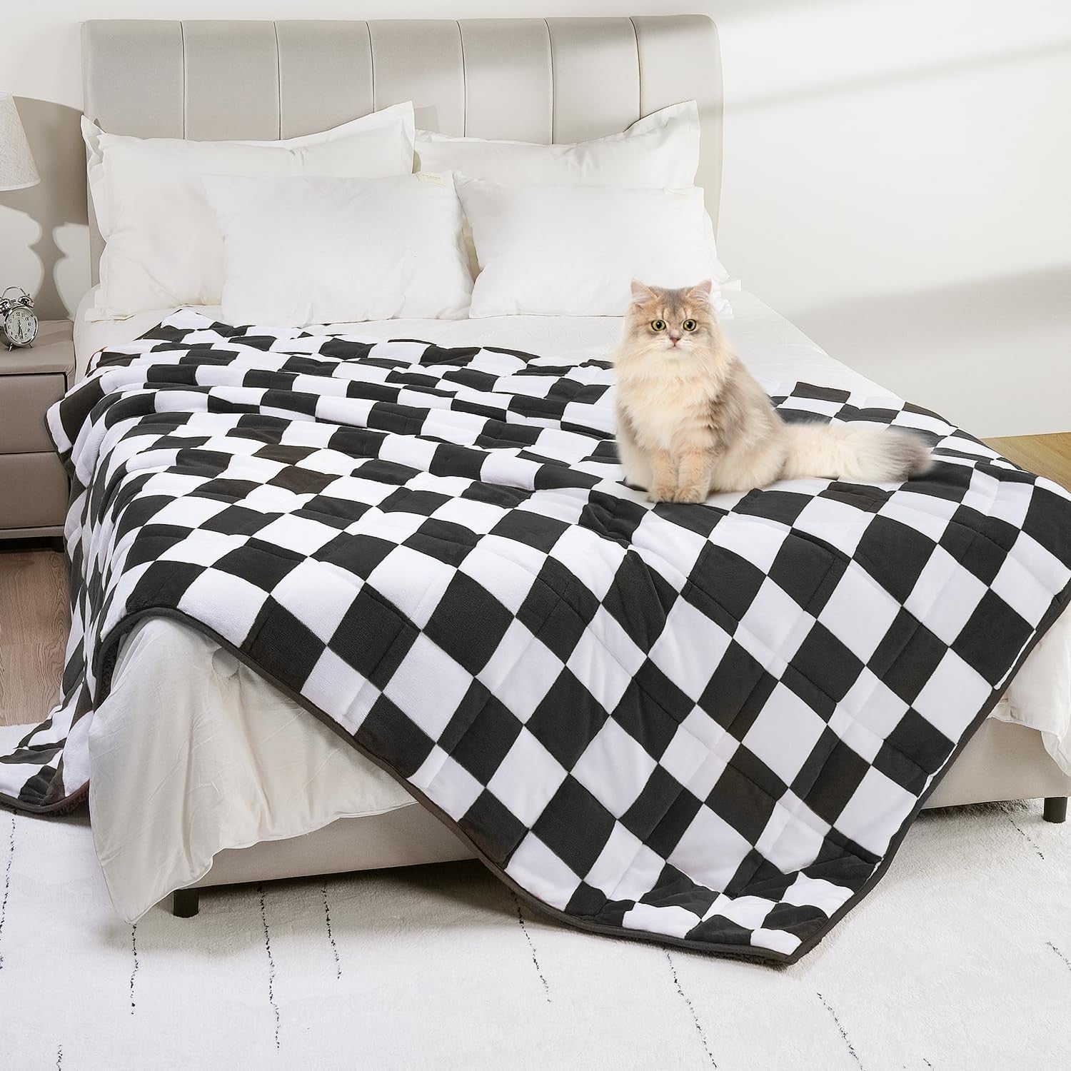 10lb Weighted Blanket 48x72 Sherpa Flannel Soft Warm Calming Plaid Black