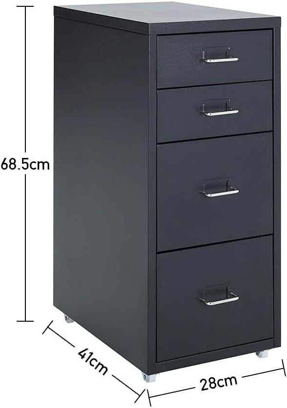 Slim Metal Rolling File Cabinet 4 Drawer Mobile Office Storage Black