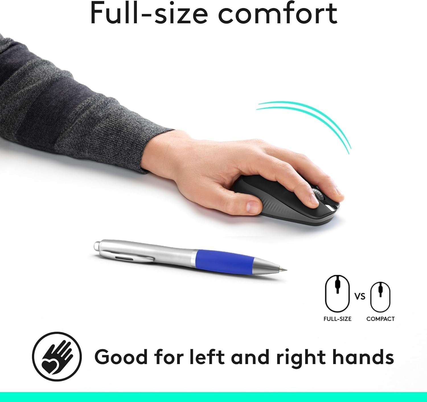 Full Size Wireless Mouse USB 18 Month Battery Ergonomic Black