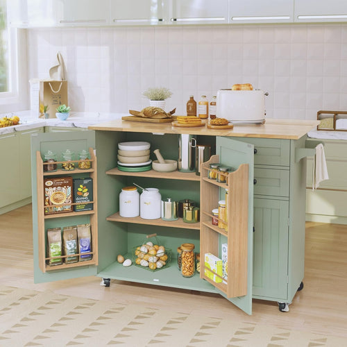Mobile Kitchen Island Cart with Extendable Worktop & Storage Drawers Green
