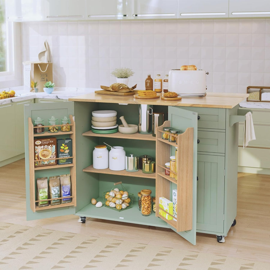 Mobile Kitchen Island Cart with Extendable Worktop & Storage Drawers Green