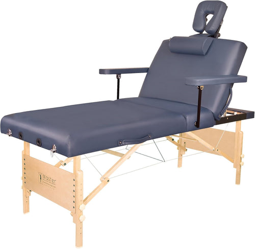 79cm 3-Section Massage Table Portable Spa Bed Tilting Backrest Extra Wide Blue