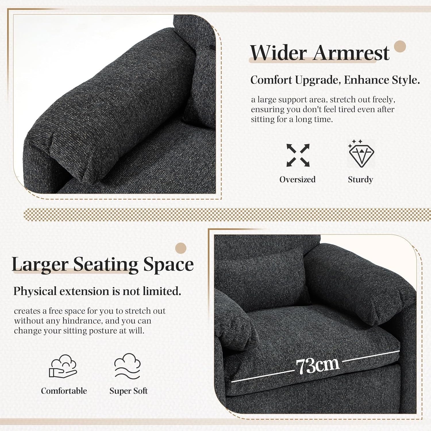 Oversized Tub Chair Velvet Padded Armchair Spacious Seat for Living Room
