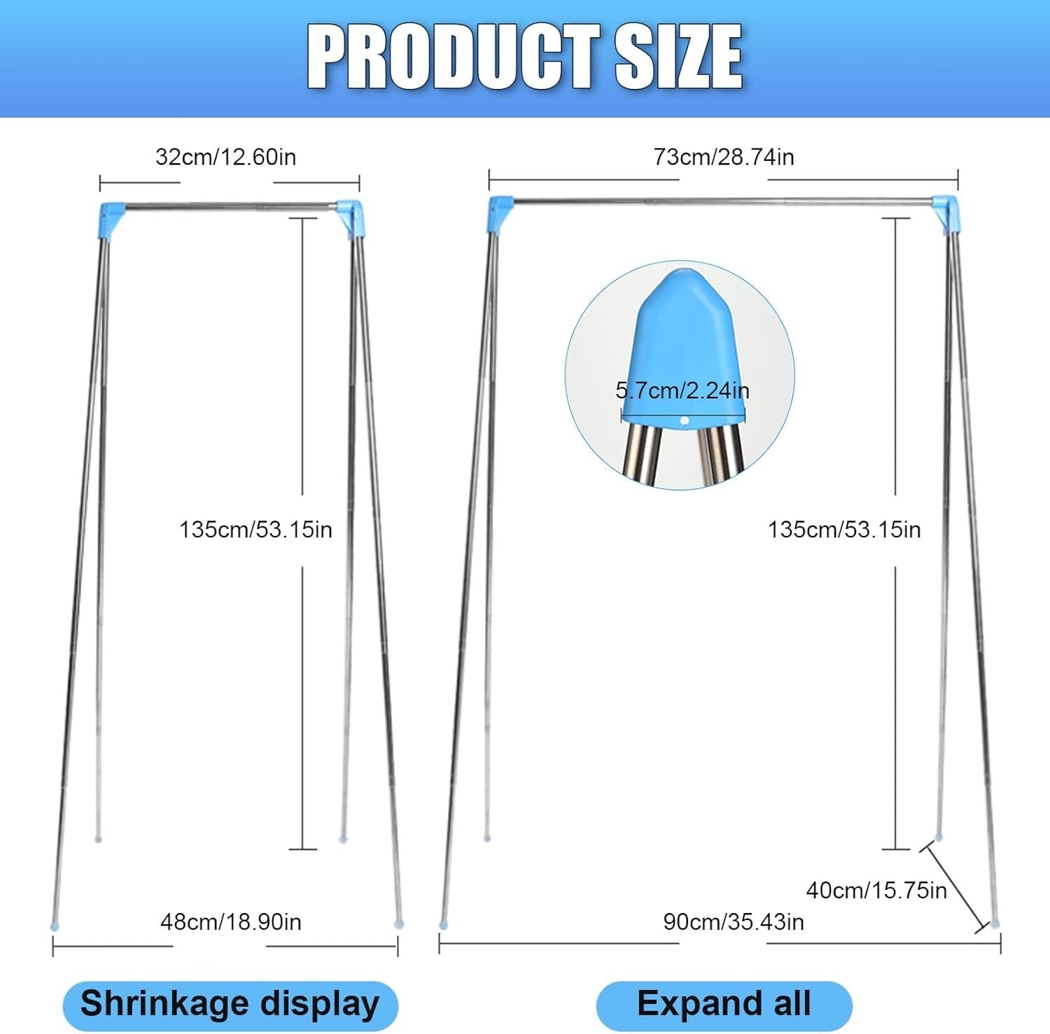 Portable Travel Clothes Rack Retractable Foldable Blue Stainless
