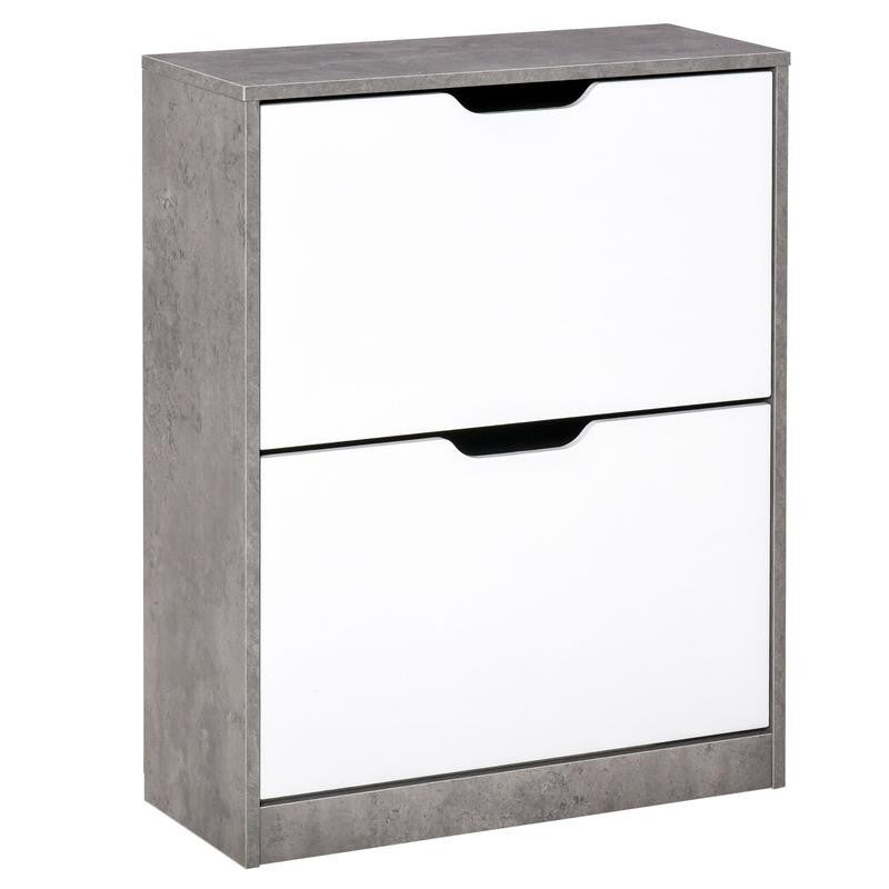 Modern 2 Drawer Shoe Cabinet Grey White Storage Unit Organizer Slim Rack